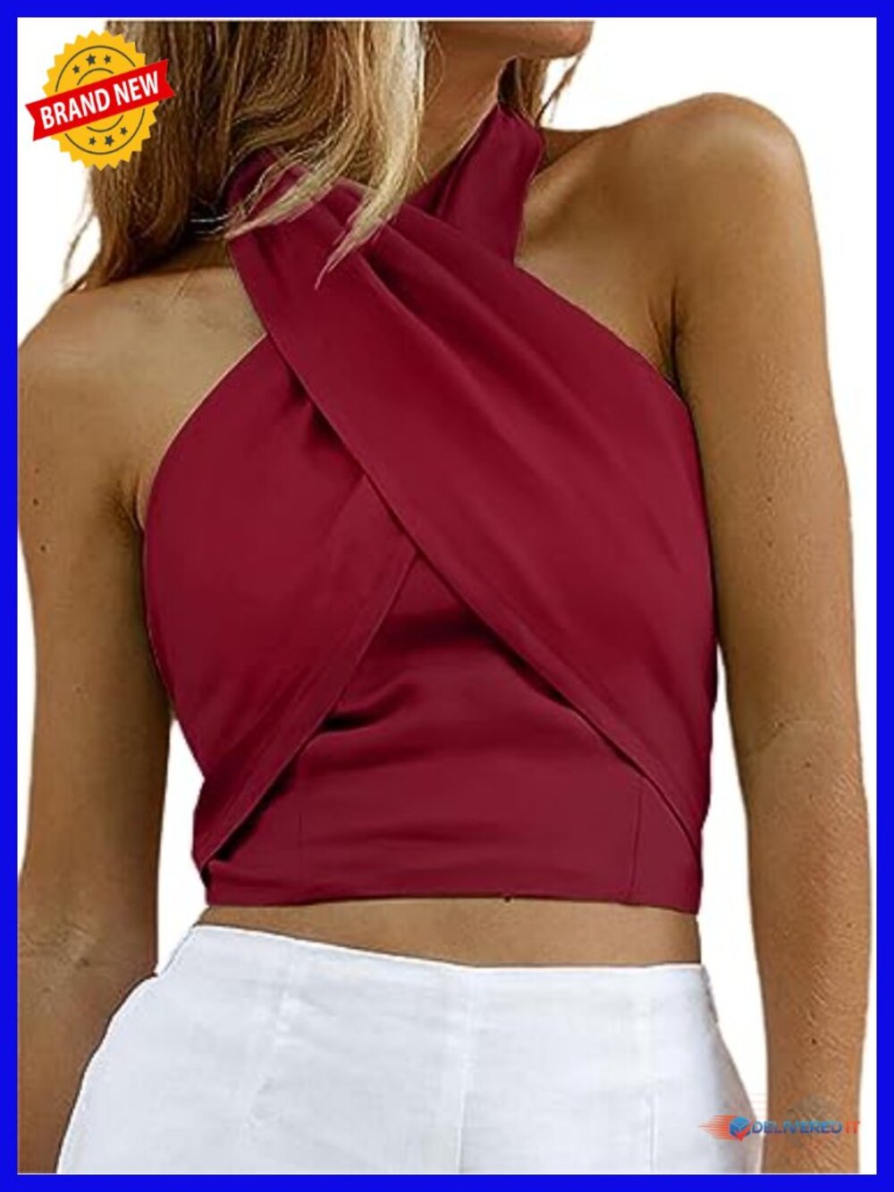 Criss Cross Halter Sleeveless Wrap Front Backless Cami Crop Top